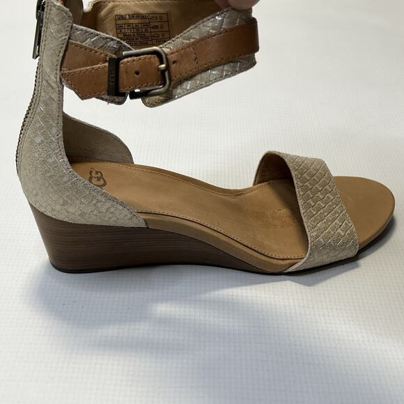 UGG Cream and Tan Wedge Sandals - Picture 3 of 14